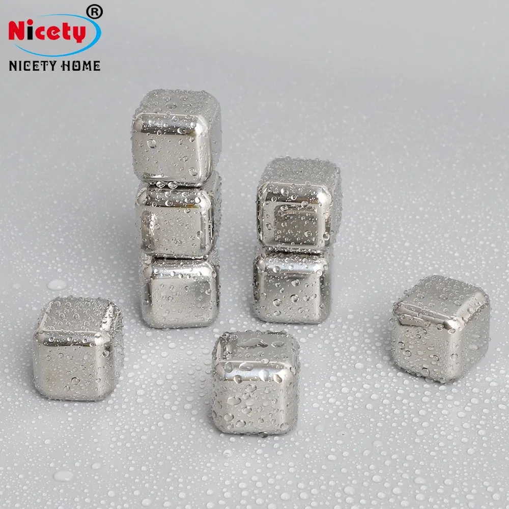 Summer Hot Sell Whiskey Stones Reusable Ice Cubes Chilling Drink Stones Whiskey Stone Stainless Steel Ice Cubes with Tray