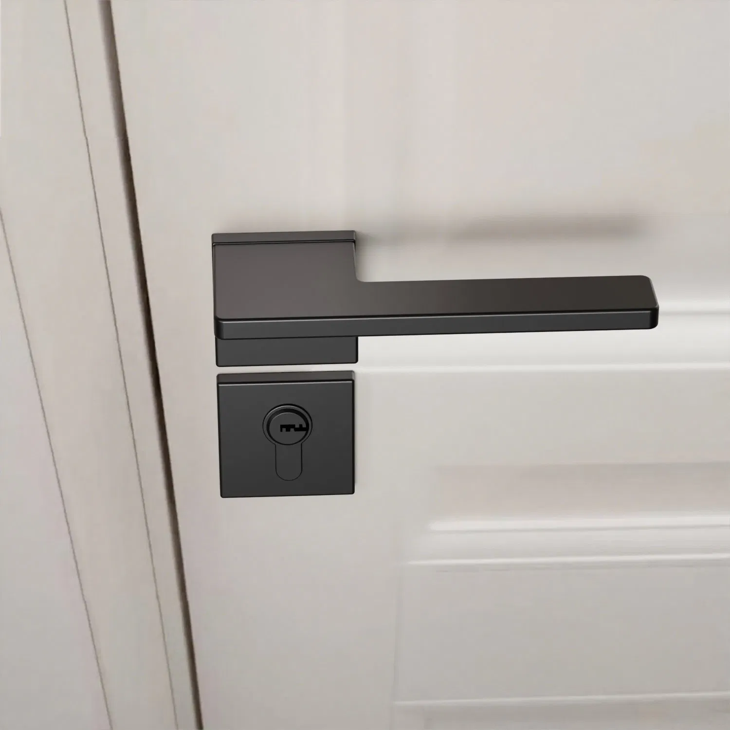 Factory Original Customized Modern Matte Black Square Rosette Lever Door Handle with Geometric Lever Design for Interior Wooden Doors OEM/ODM