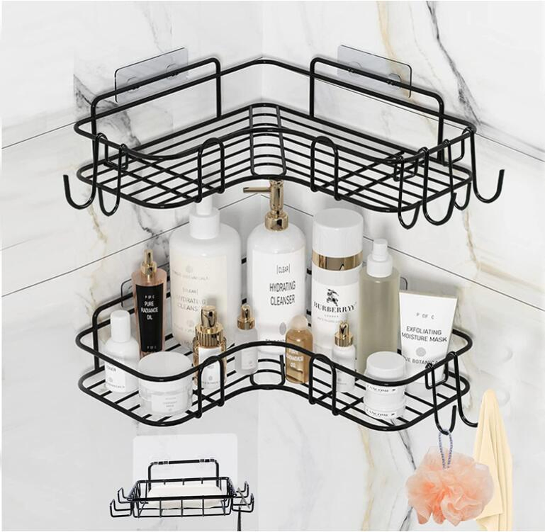 Wall Mounted Shampoo Storage Bathtub Shelves, No Drilling Stainless Steel 3-Pack (Black)