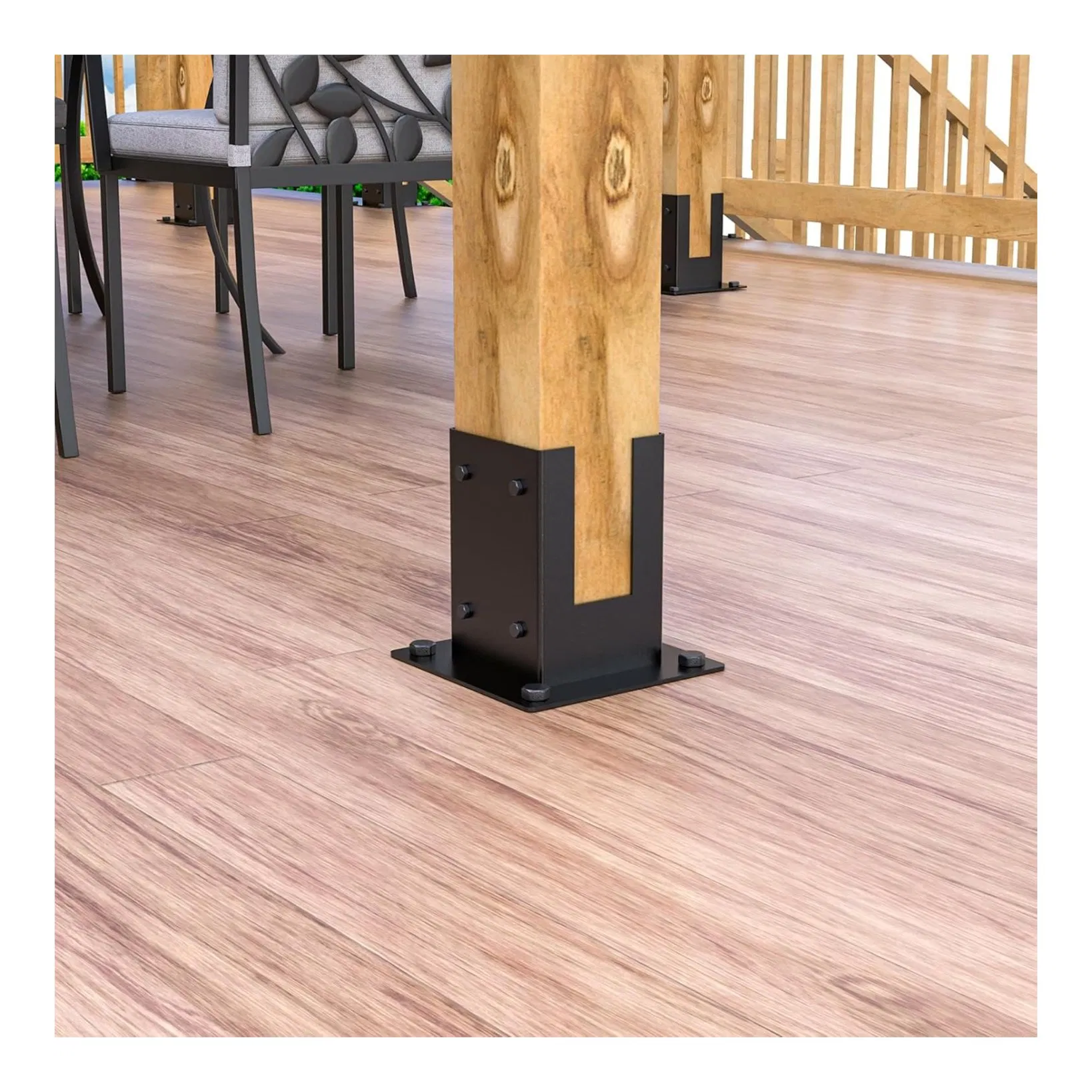 Powder-Coated Steel Deck Support 4X4 Heavy Duty Post Base Bracket for Railing, Pergola, or Pavilion