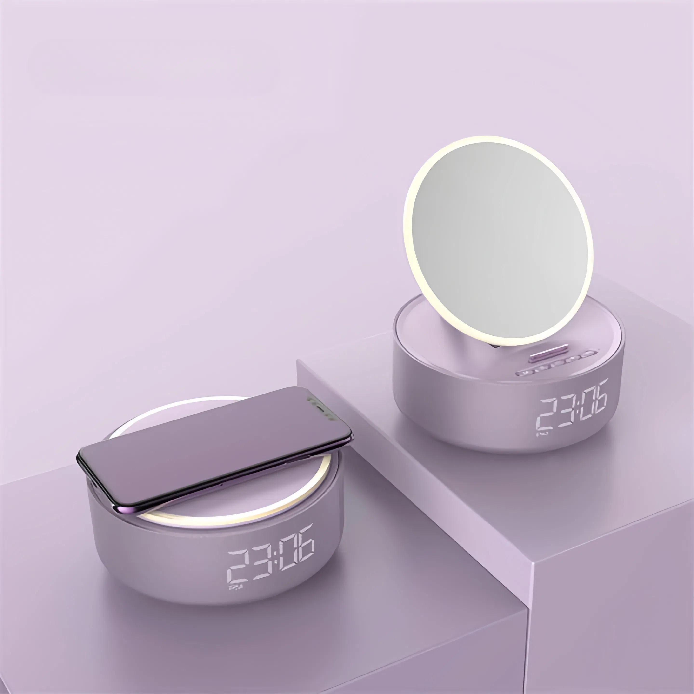 Wireless Charging Lamp Brightness Adjustment Table Light Bluetooth Speaker Makeup Dressing Lighted Beauty Mirror with Wireless Charger