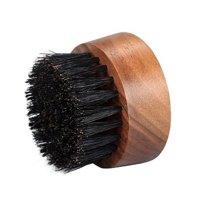 Natural Wooden Handle Carve Free Hair Brush for Beard Custom Logoround Mini Boar Bristles Men Beard Brush