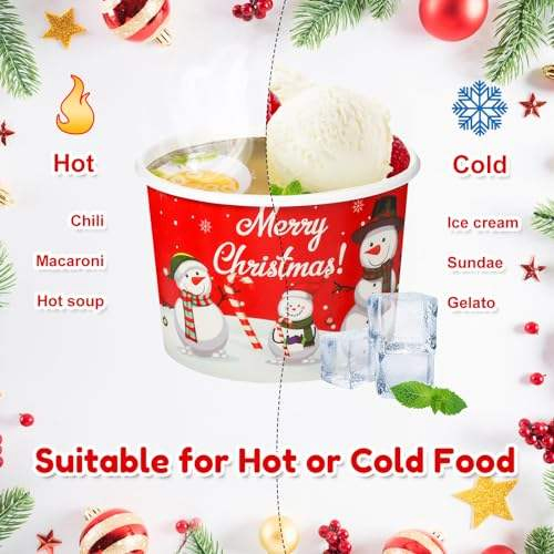 Custom Printing Disposable 8oz Packaging Bowl Food Grade Dessert Gelato Yogurt Merry Christmas Ice Cream Paper Cup