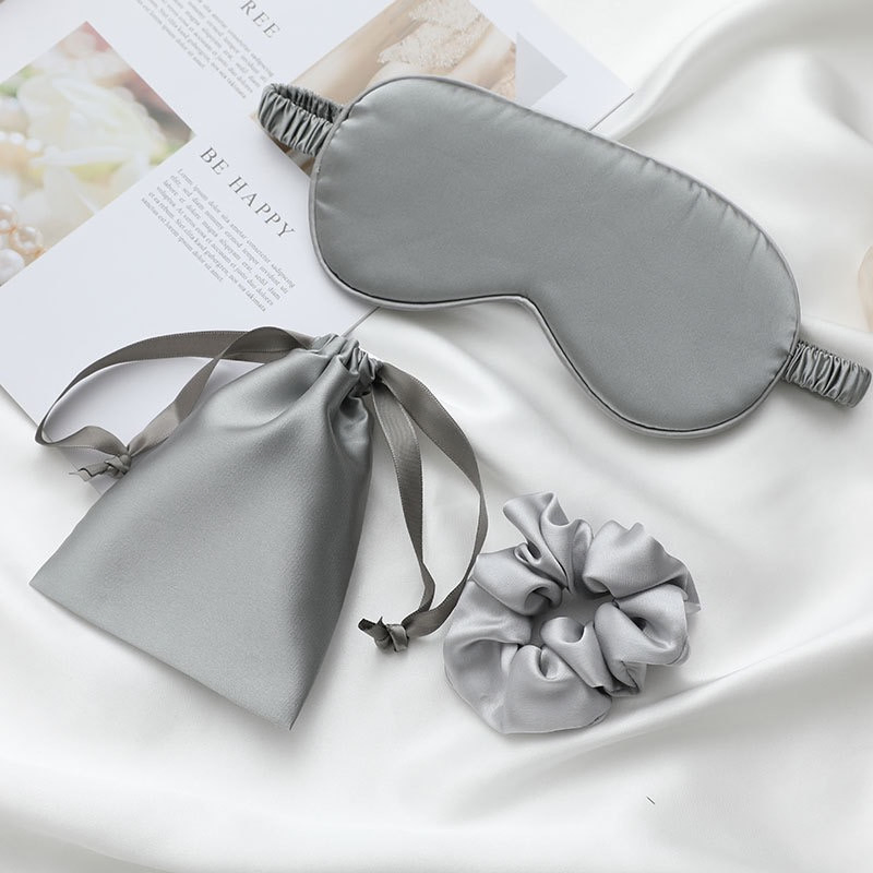 Silky Satin Silk Beauty Sleep Set|Soft Sleeping Eye Mask with Hair Scrunchie Headband Pouch Gift