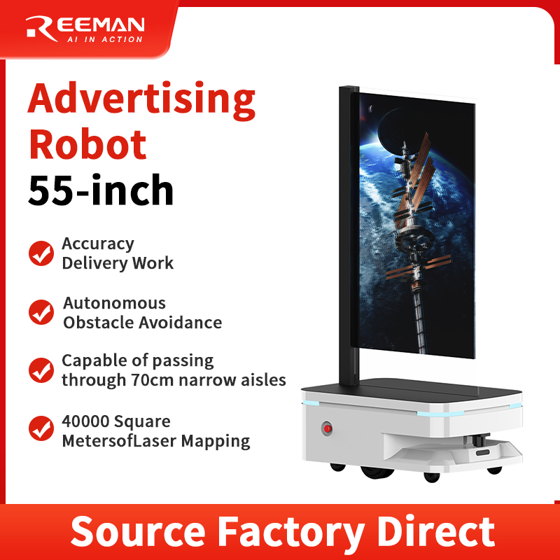 Мобильный рекламный робот 55 дюймов с прозрачным OLED-экраном