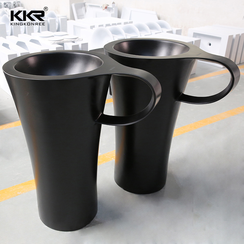 Kkr Solid Surface Matt Finished Black Stone Freestanding Sink
