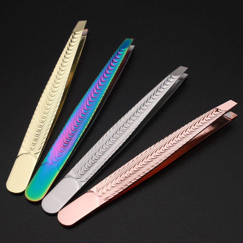 Stainless Steel Facial Hair Remover Eyebrow Precision Beauty Slant Tip Eyelash Tweezer