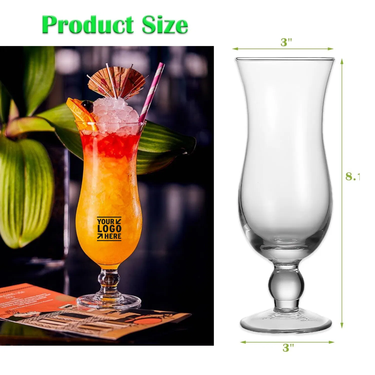 Hurricane Glass Cups for Juices, Cocktails, Full-Bodied Beer, Tropical Drinks, Water, Beverages