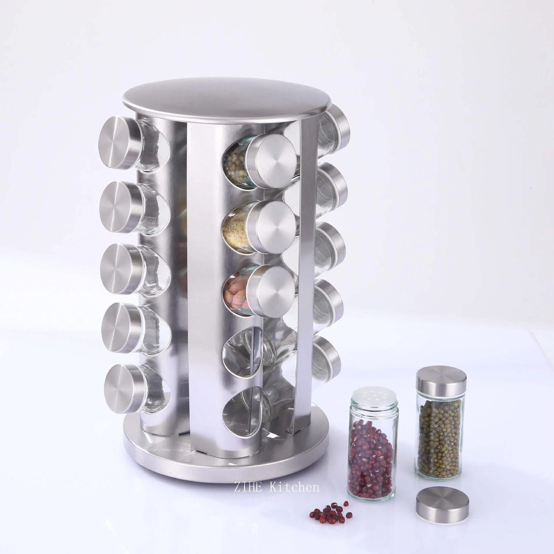Household Kitchen Stainless Steel Rotating Seasoning and Spice Rack Storage