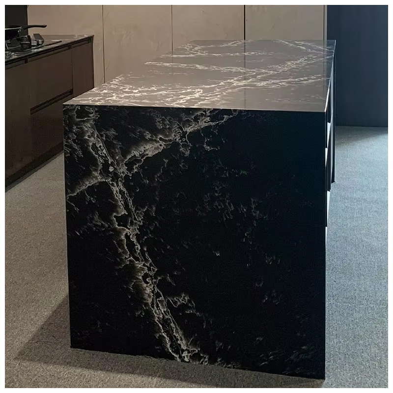 Engineered Ice Black Quartz Surface Slab for Kitchen Countertops