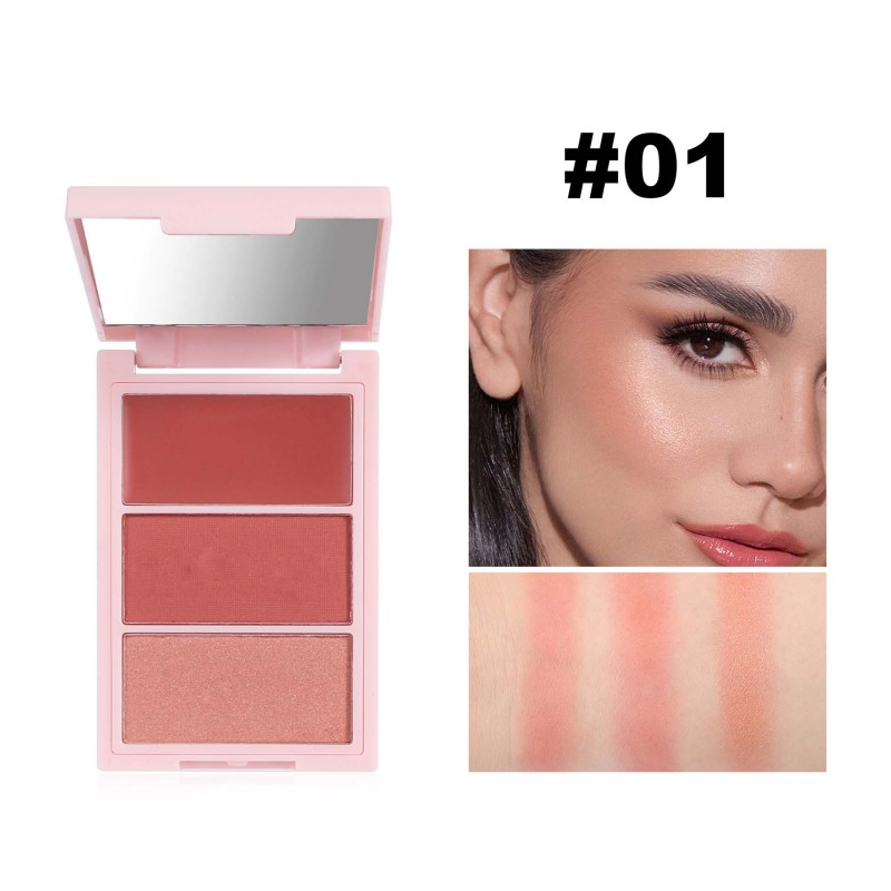 3 Color Mineral Blush Palette Multi Functional Highlighter Contour Illuminator Flawless Radiant Finish Blush