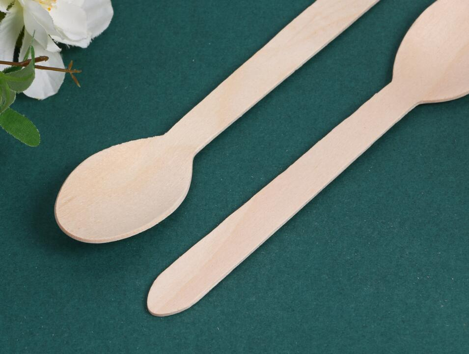 140mm Wooden Biodegradable Spoon Fork Knife Individual Cutlery Set