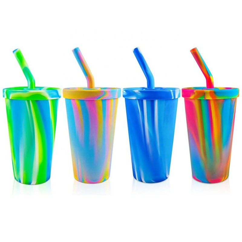 Силиконовые кружки 16 oz с крышкой и трубочкой