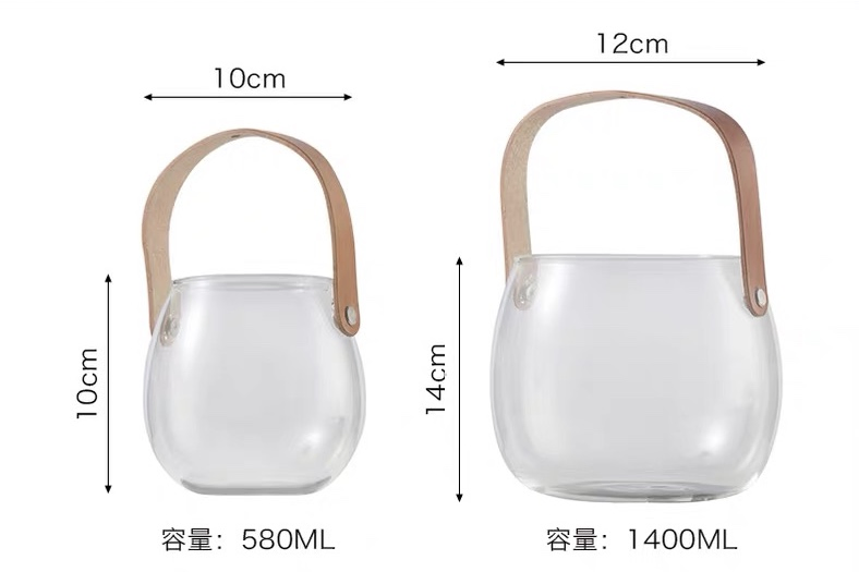 Creative Bar Tool 580ml/1400ml Transparent Glass Ice Bucket with Handle