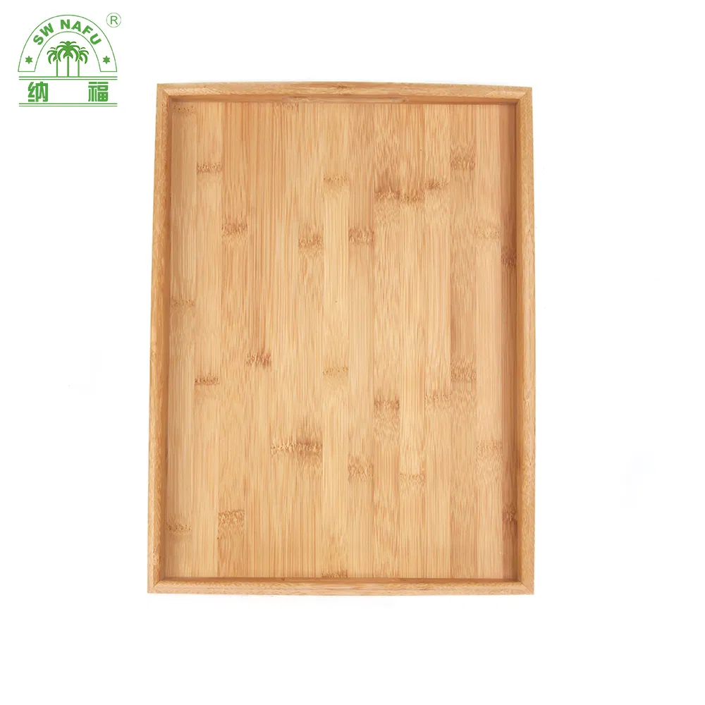 Bamboo Food Serving Tray Snack Tray with Handle for Home and Restaurant