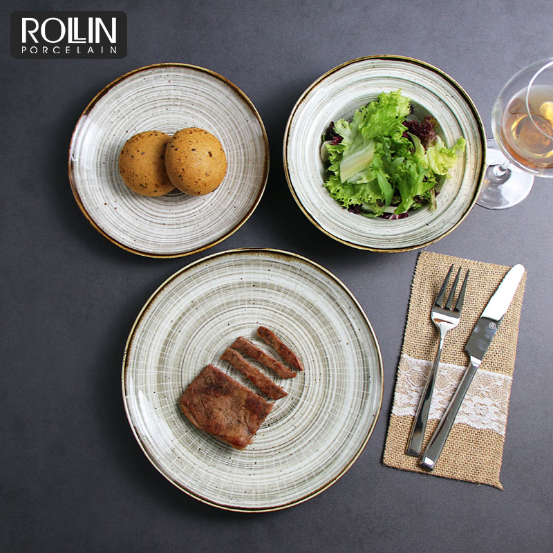 Rollin Porcelain Annul Ring Side Plates Dinnerware for Hotel and Restaurant