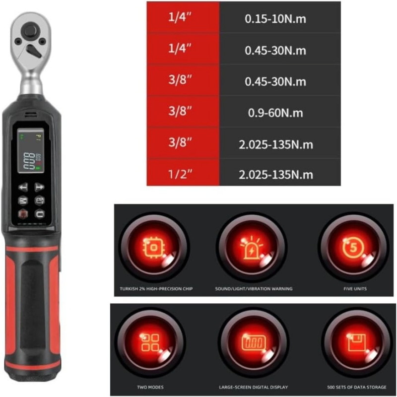 Electronic Digital Torque Wrench1/2", 2.025-135nm with LED Display (48161235)