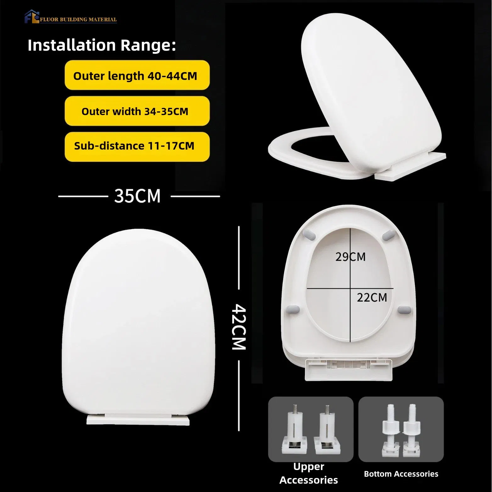 Fluor Ultra-Thin Adjustable Plastic Soft Closing Removable Modern Bathroom Toilet Seat