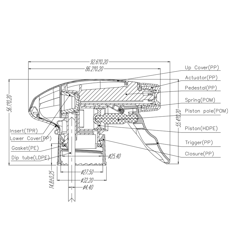 High Quality Free Sample All Plastic Foam Trigger Sprayer Pump with Child Lock for Bottle