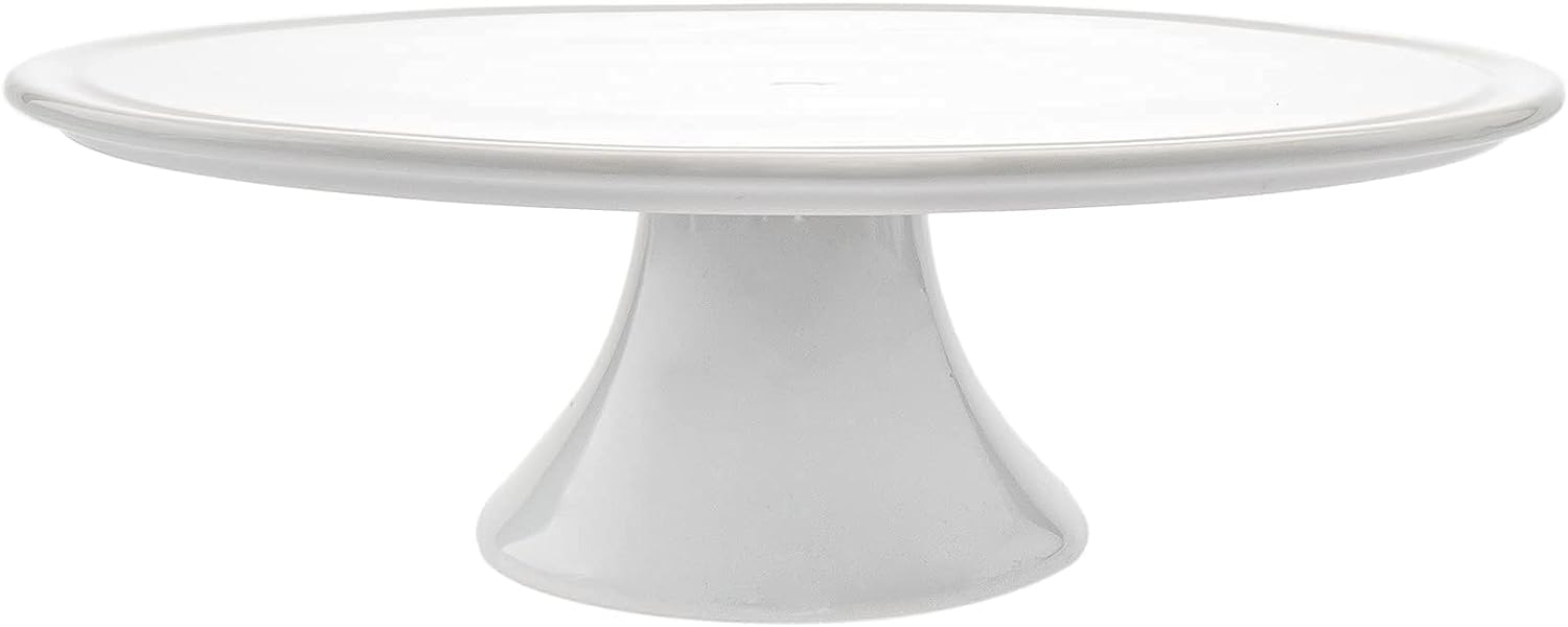 White Ceramic Footed Cake Plate Server Stand with Shatterproof Acrylic Dome Lid