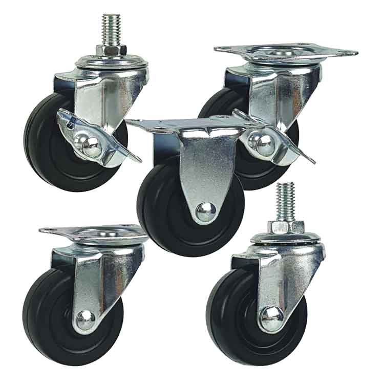 Side Mounting Light Duty Small Black Industrial Rubber Swivel Caster 2 Inch Castor Trolley Wheel