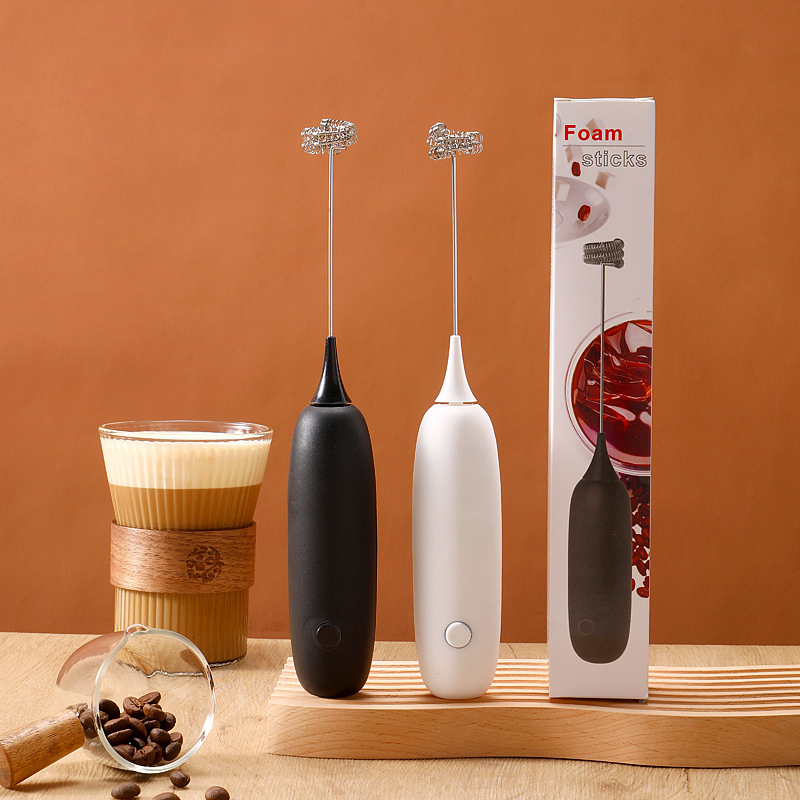 Coffee Frother Milk Whisk Custom Logo Stainless Steel Electric Milk Frother Handheld USB Rechargeable Milk Frother Kitchen Ware Latte Milk Frother White&Black