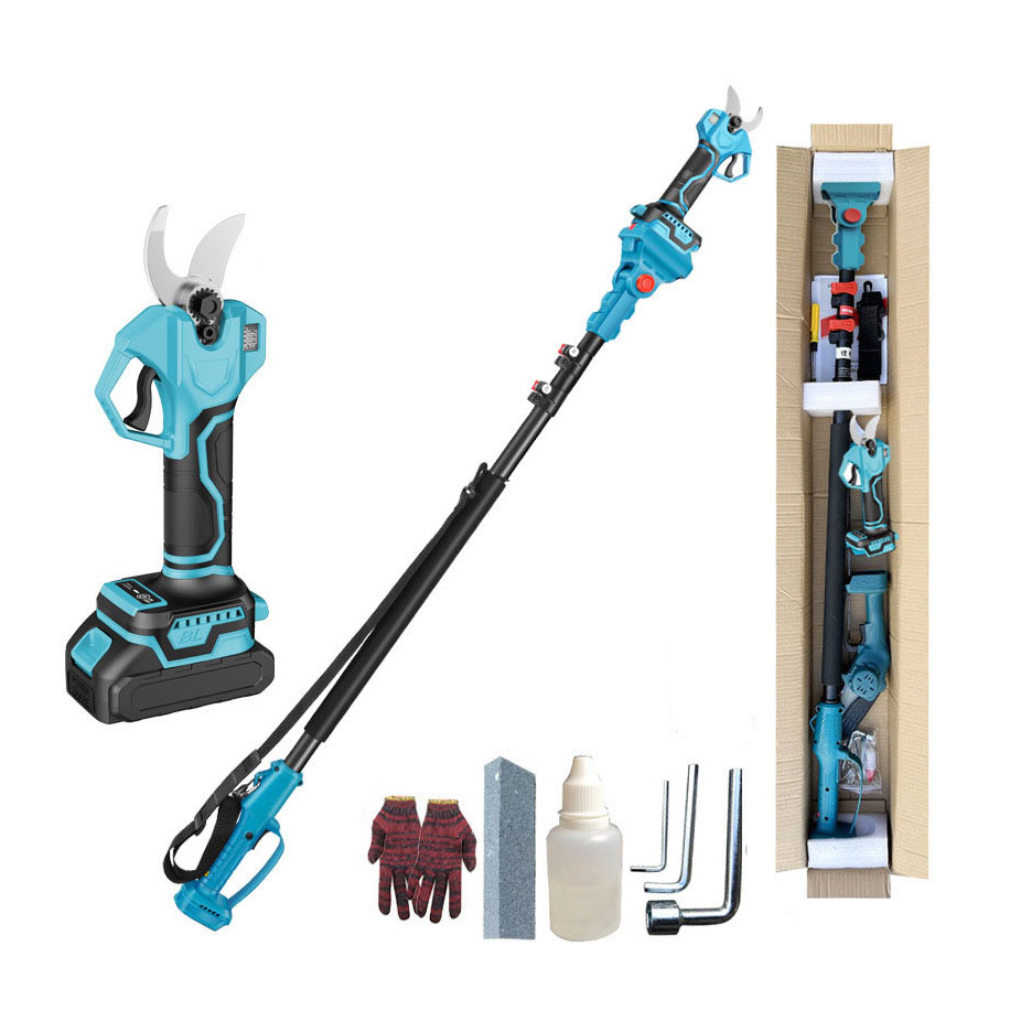 Digital Display Screen Electric Pruning Shears Secateurs with Extension Pole Tree Pruner Branch Cutter with 21V Lithium Battery