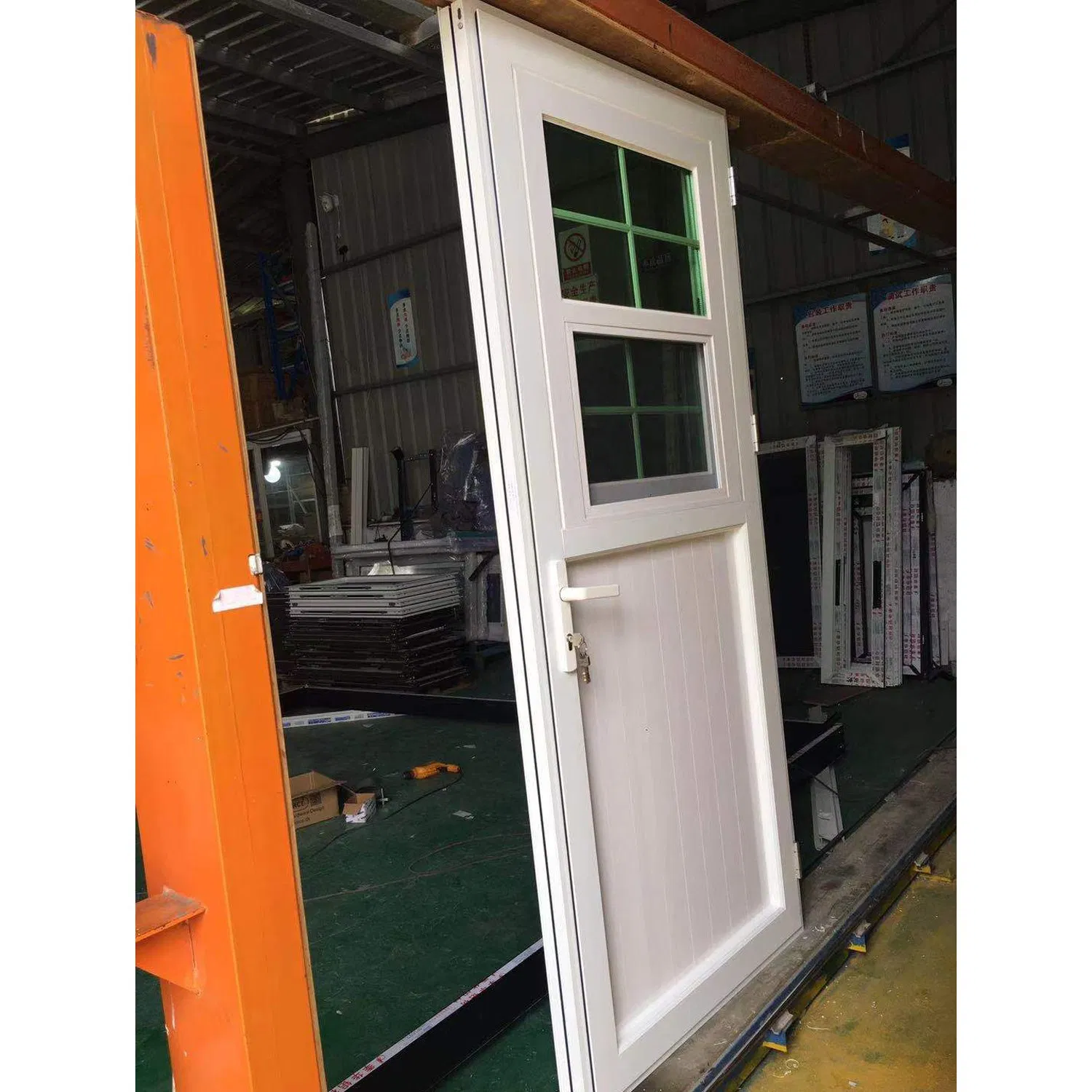Customized White Border UPVC Single Swing Casement Door with Grill Design