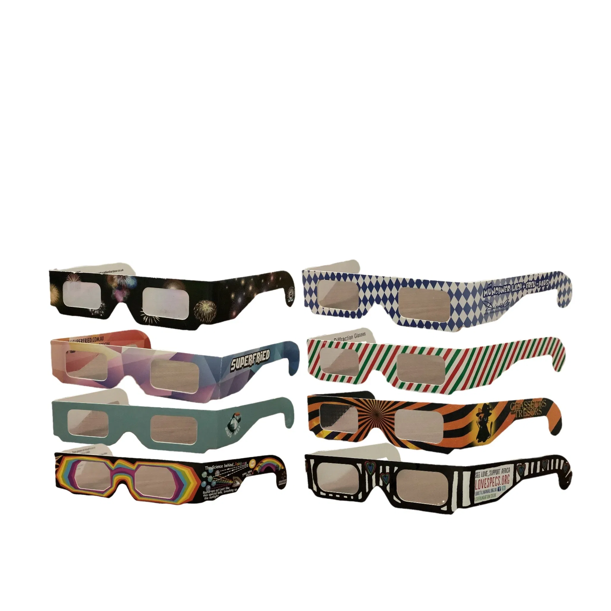 Wholesale Festival Paper 3D Firework Rainbow Hearts Snowman Custom Cardboard Diffraction Glasses