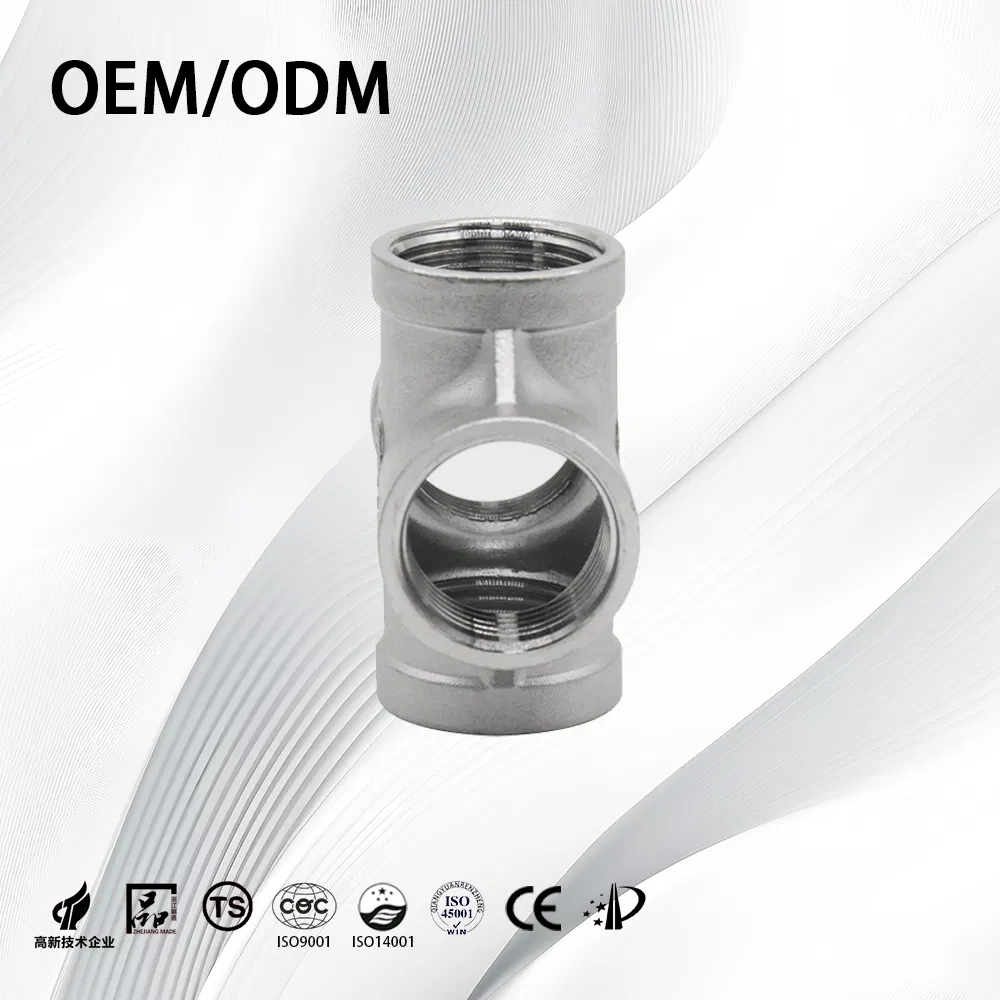 SS304/SS316L Industrial ASME B16.9 Thick-Walled Female Threaded Cross for Chemical Handling Pipe