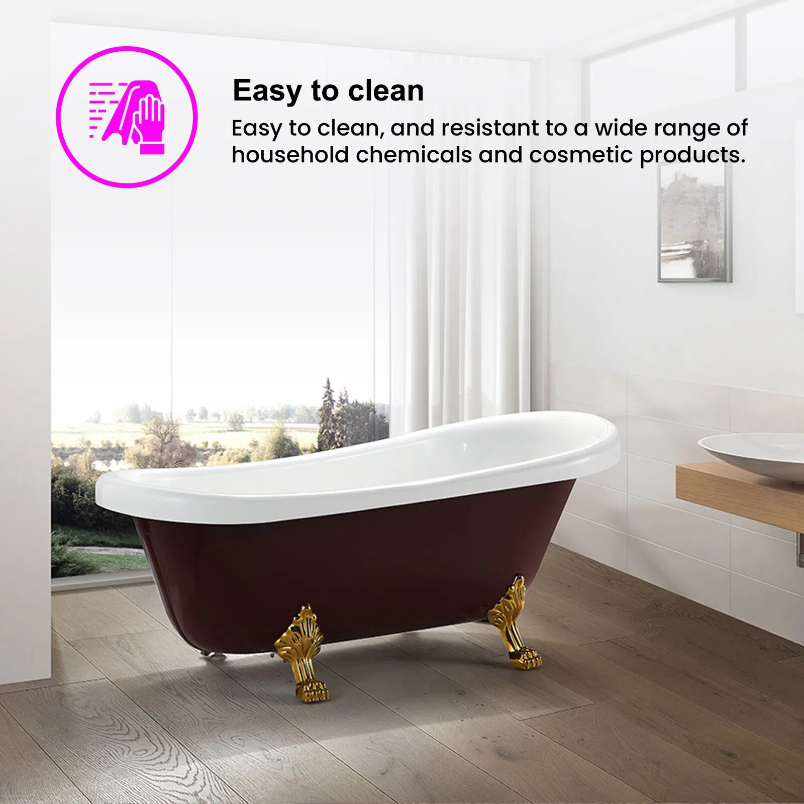 High Quality 67" X 30" Freestanding Acrylic Clawfoot Soaking Bathtub