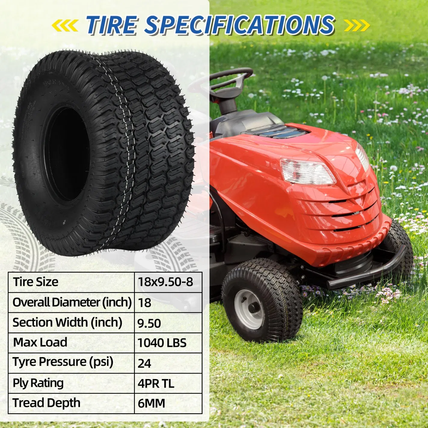 Шина газонокосилки 18x9.5-8
