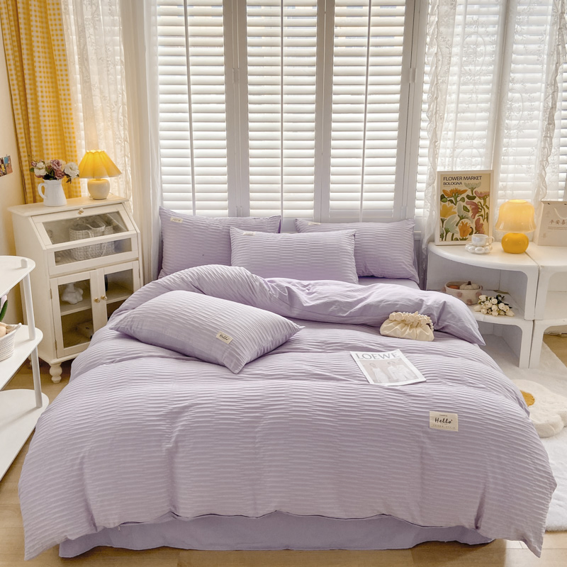 4 Piece Seesucker Washed Cotton Bedding Set