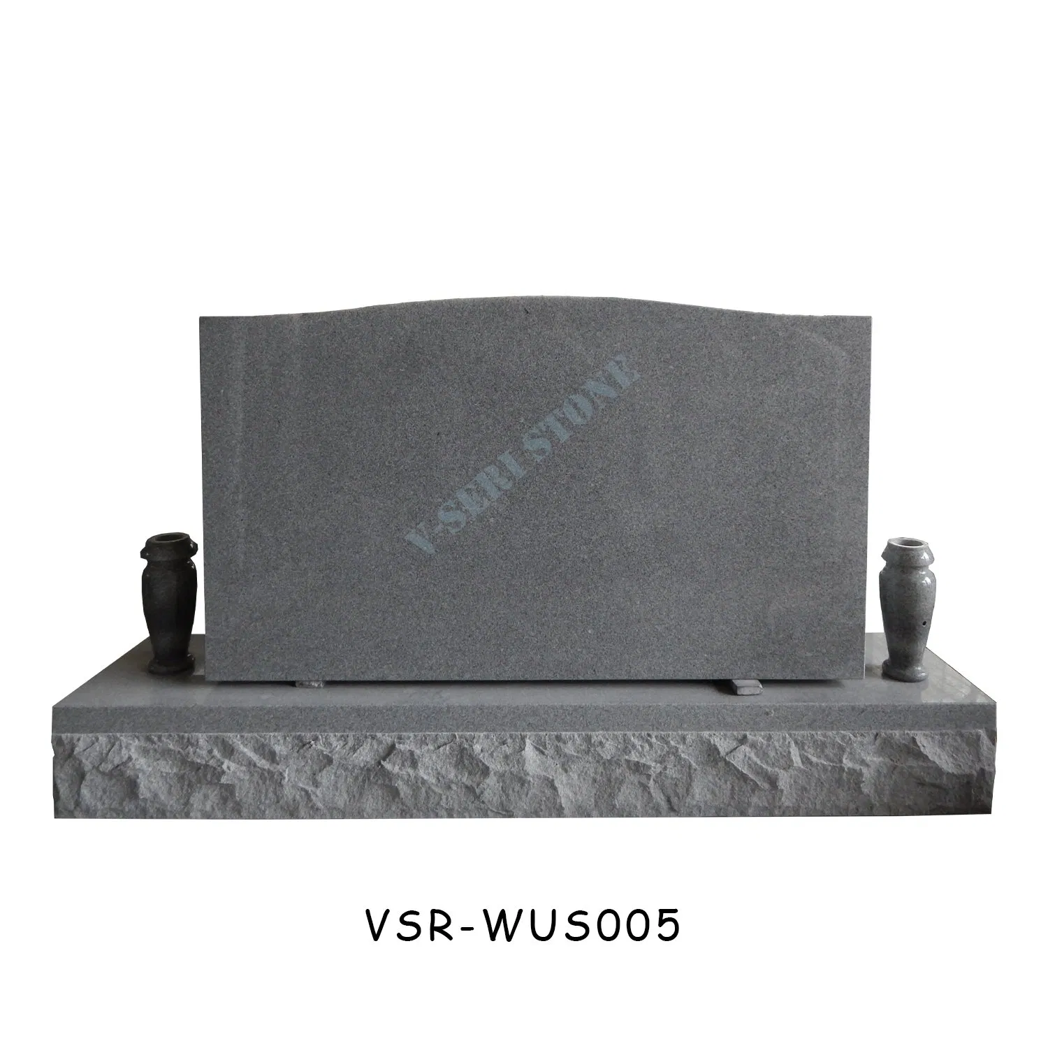 Custonm Upright Headstone American Tombstones with Granite Vases in Grey Granite