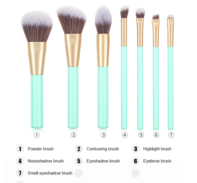 7PCS Green Eye Makeup Brush Blend Flat Green Wooden Handle Cosmetic Makeup Brushes Makeup Brush Set