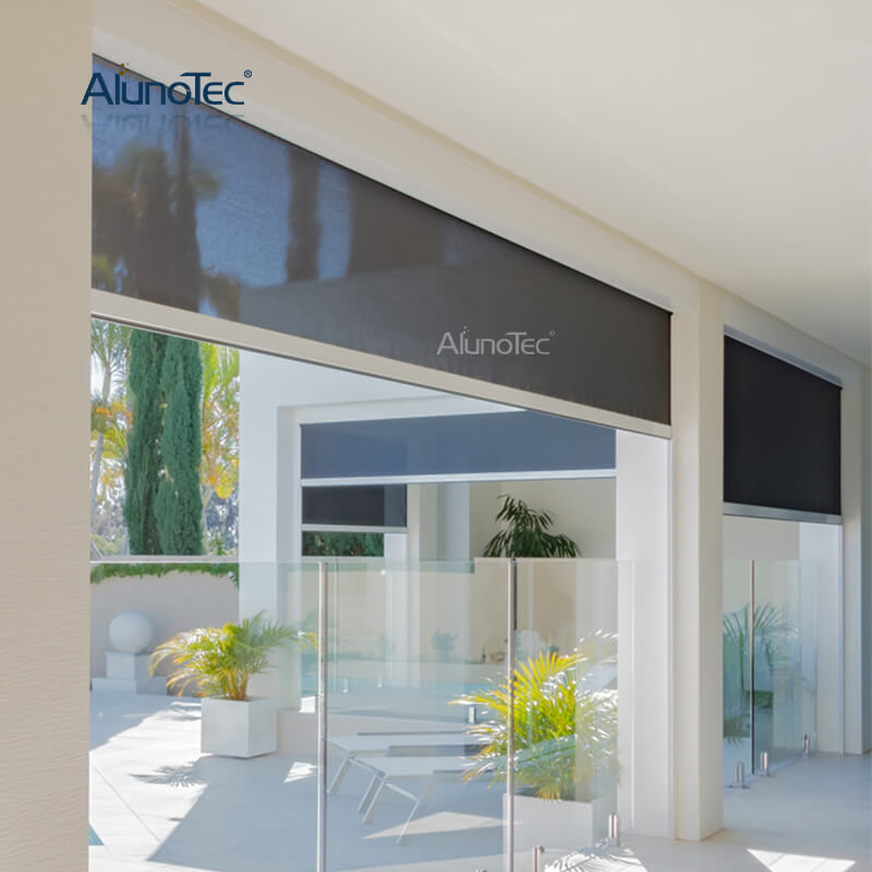 AlunoTec Modern Automatic Roller Screens Aluminum Cover Roller Zip Screen Outdoor Alfresco Blinds