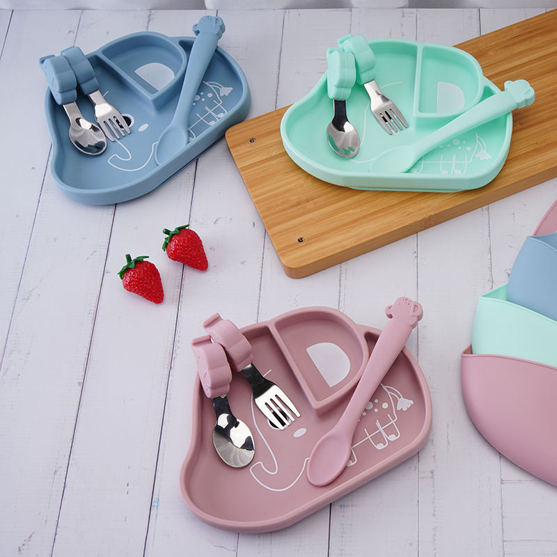 Silicone BPA Free Silicone Suction Plate Baby Divided Plate with Non-Slip Strong Suction Bowl