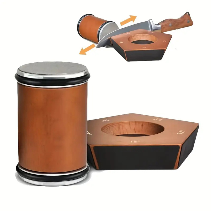 DS-9971R Walnut Rolling Knife Sharpener - 5 Angel Kitchen Knife Sharpener for Razor Sharp Edges Made in China - Easy Knife Sharpening Kit