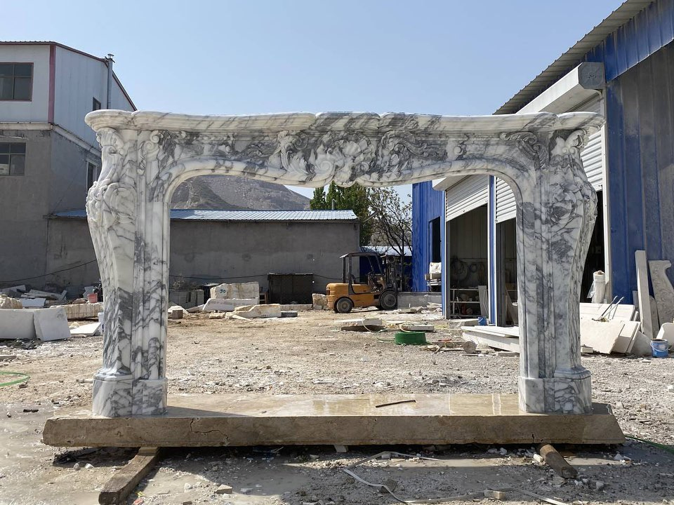 Freestanding Marble Stone Arched Classic Fireplaces Mantels Surround Frame Mantles