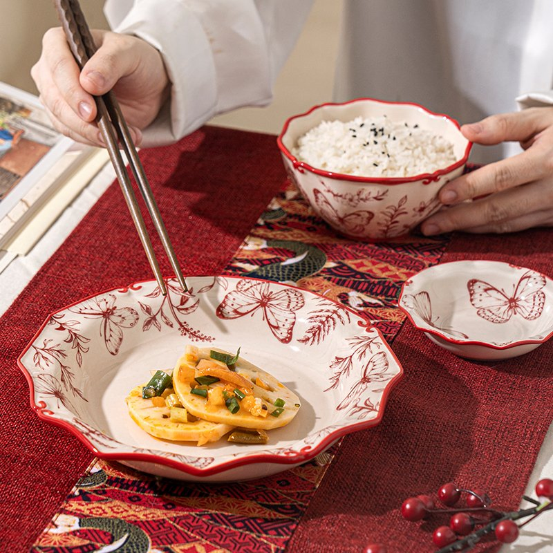 Stylish Ceramic Tableware with Floral Design for Food Service