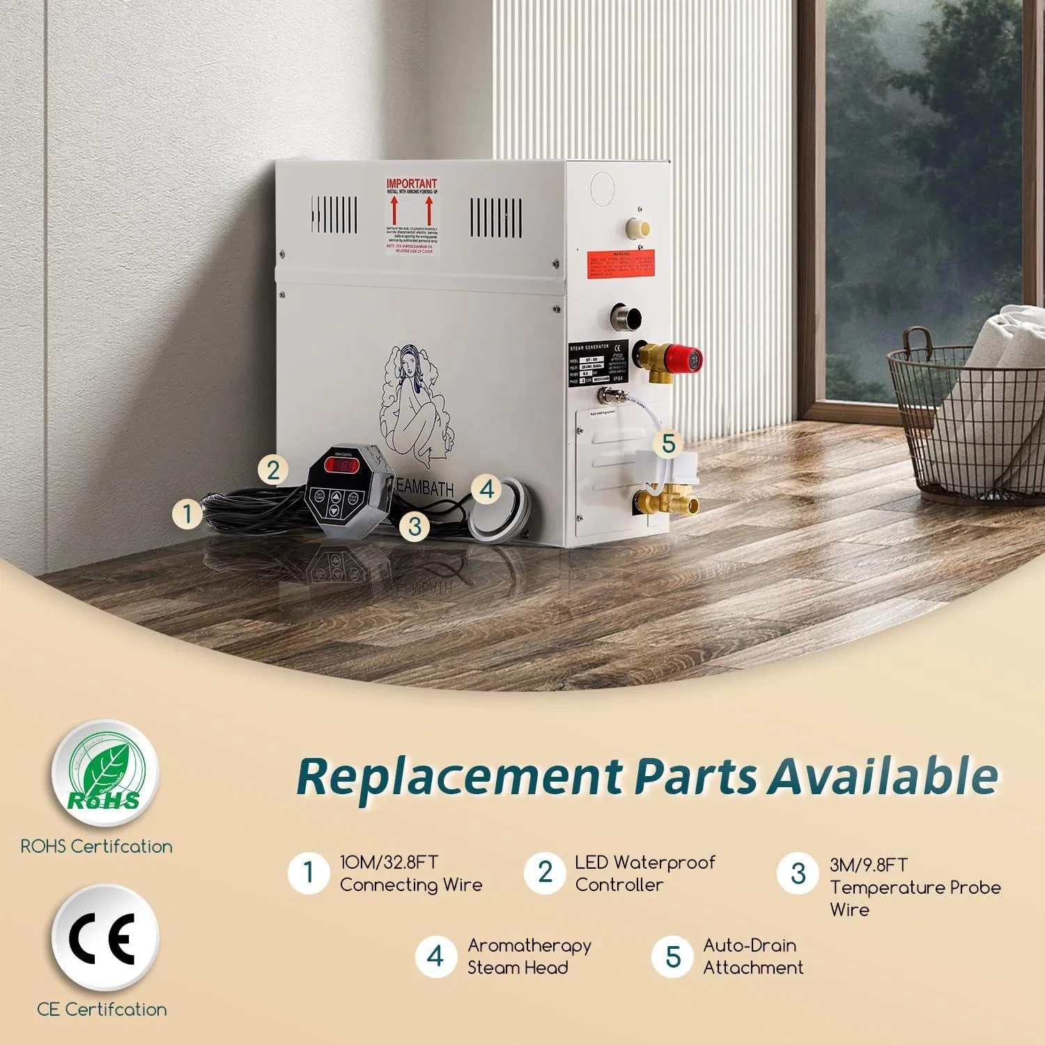 Парогенератор для сауны STCMOET 4-5 кВт, нержавеющая сталь