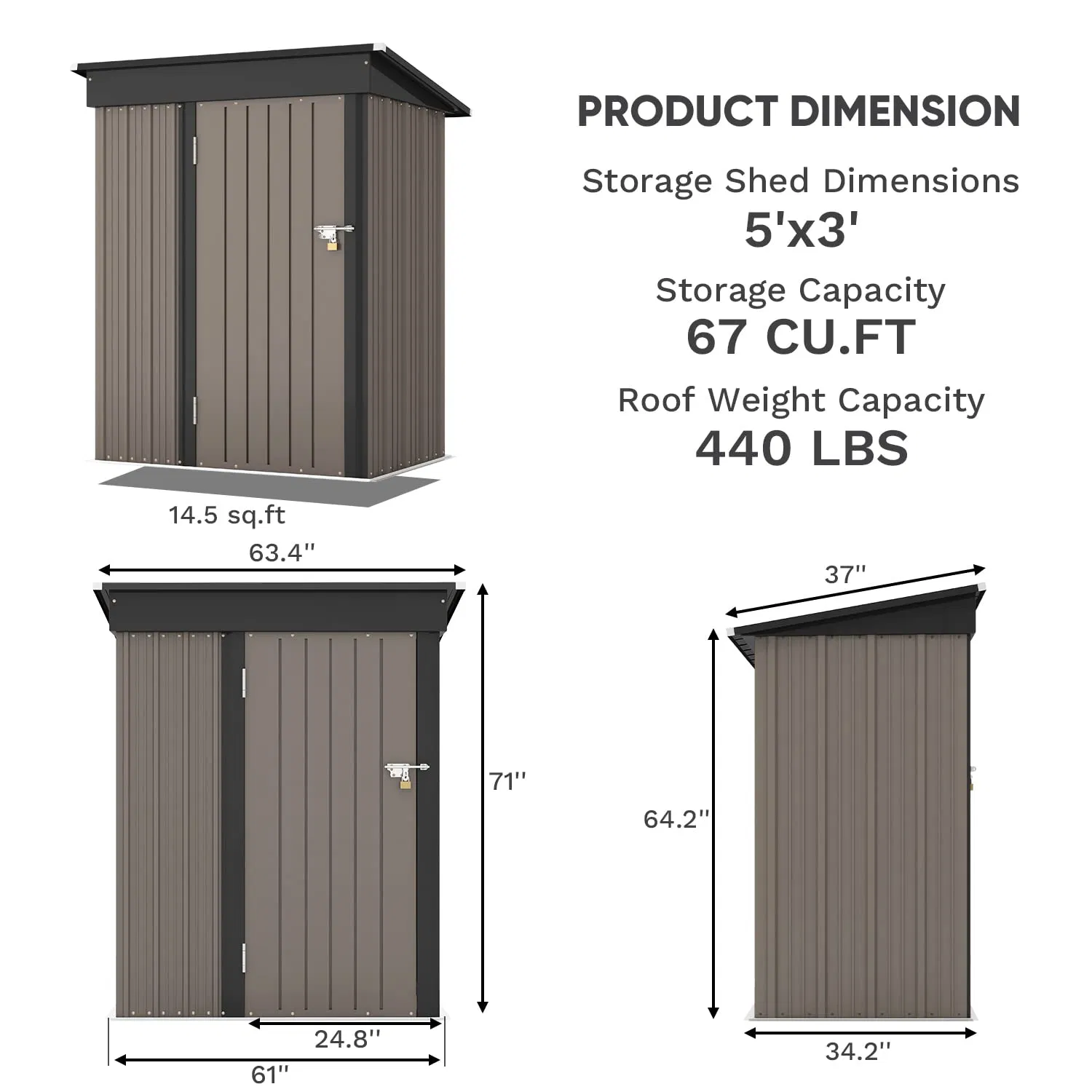 5X3 FT Outdoor Storage Garden Shed with Sloping Roof and Lockable Door