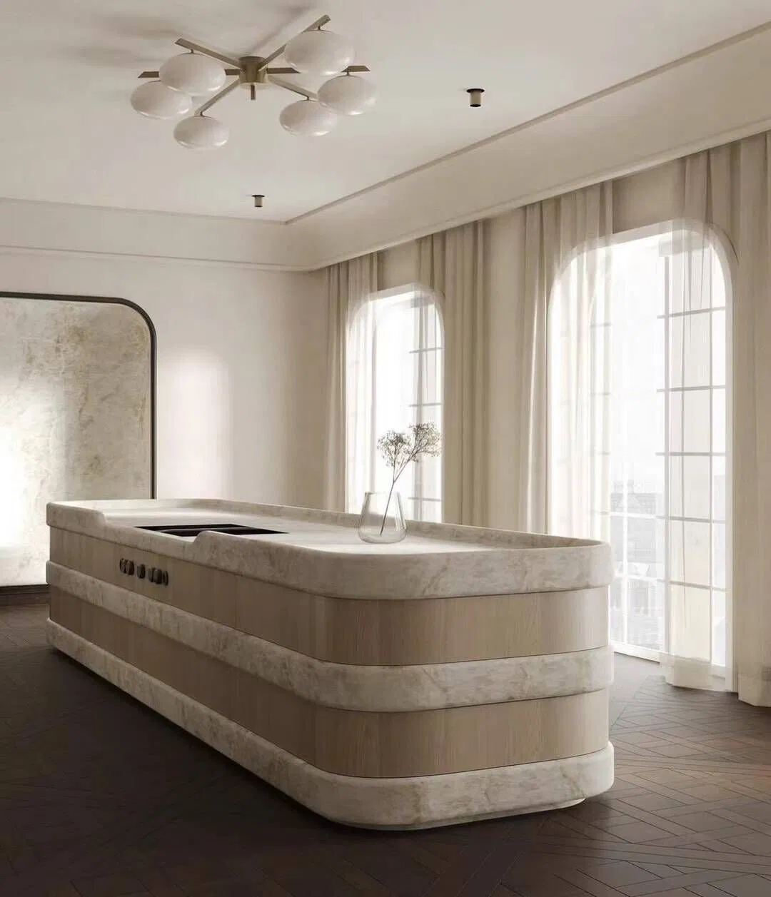 Luxury Semi- Precious Polished Taj Mahal Quartzite Kitchen Cabniets Countertops and Marble Slabs in 2cm & 3cm