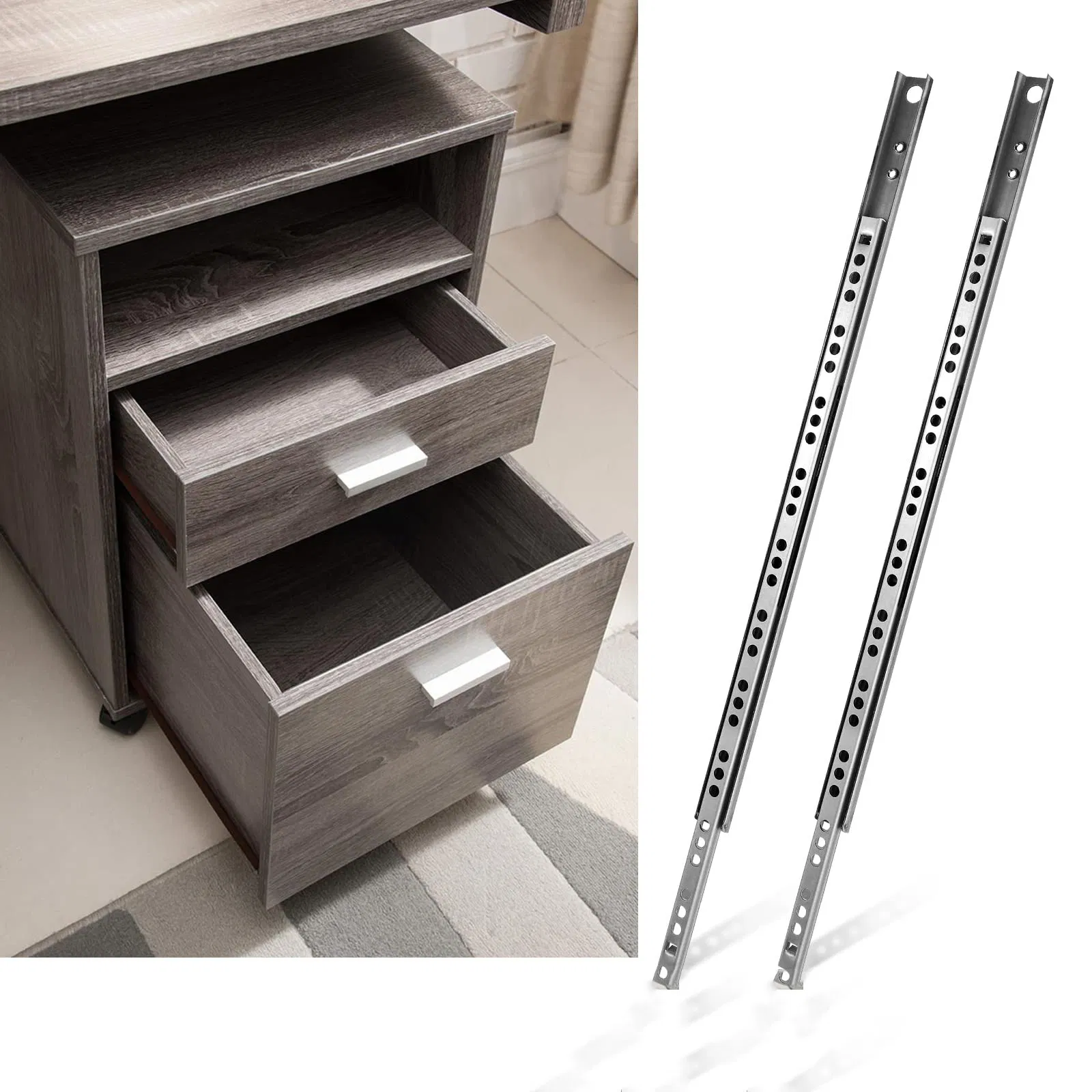 2PCS Ball Bearing Drawer Slides 13.5 Inch 2 Fold Metal Drawer Tracks