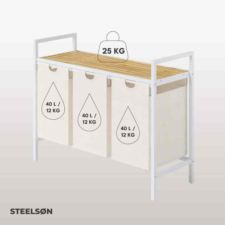 Bamboo Bedroom with Three Drawer Laundry Basket for Storage