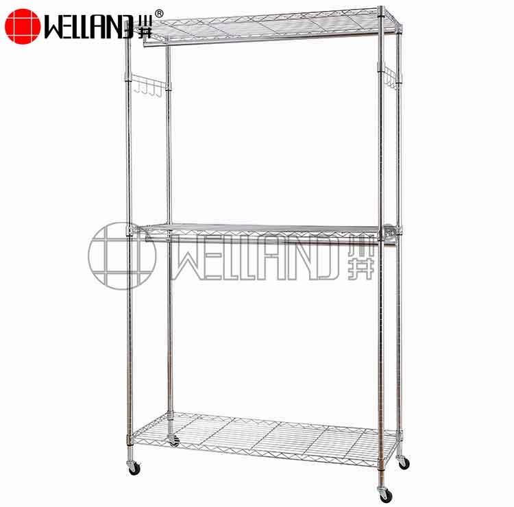 Modern Metal Clothes Rack Bedroom Wardrobe Closet 3 Tier Heavy Duty Rolling Garment Rack for Hanging Cloth