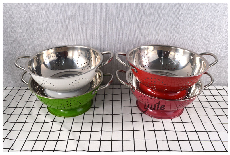 Colorful Painting with Base and Handles Stainless Steel Wholesale Fruit Basket for Kitchen Tool