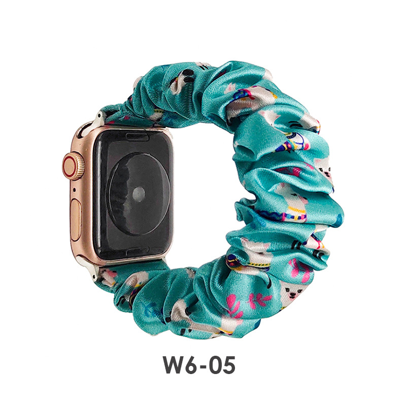in Stock for Apple iWatch New Strap European and American Leopard Print Fabric Hair Tie Strap with Stainless Steel Buckle