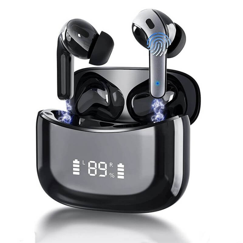 in-Ear Earbuds 60h Playtime with LED Power Display Charging Case Support Microphones