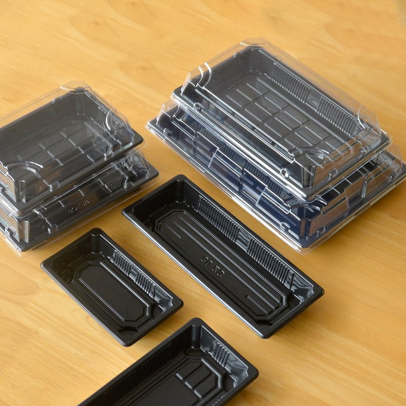 Unisupply Disposable Plastic Food Packaging Sushi Party Tray Sushi Box with Clear Lid